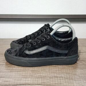 Vans Old Skool Velvet Women's Athletic Skate Shoes Sneakers Size 5.5 Black